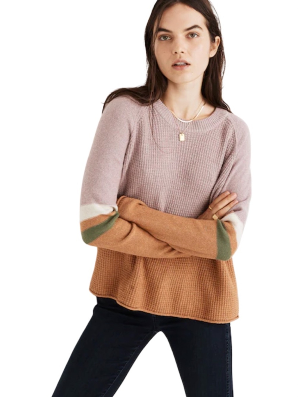 Madewell Striped Roll-Trim Waffle Pullover Sweater Cotton-Merino Yarn Medium